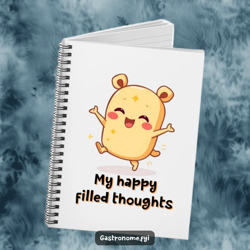 Funny notebook with a happy burrito character dancing, perfect for jotting down recipes and bright ideas.