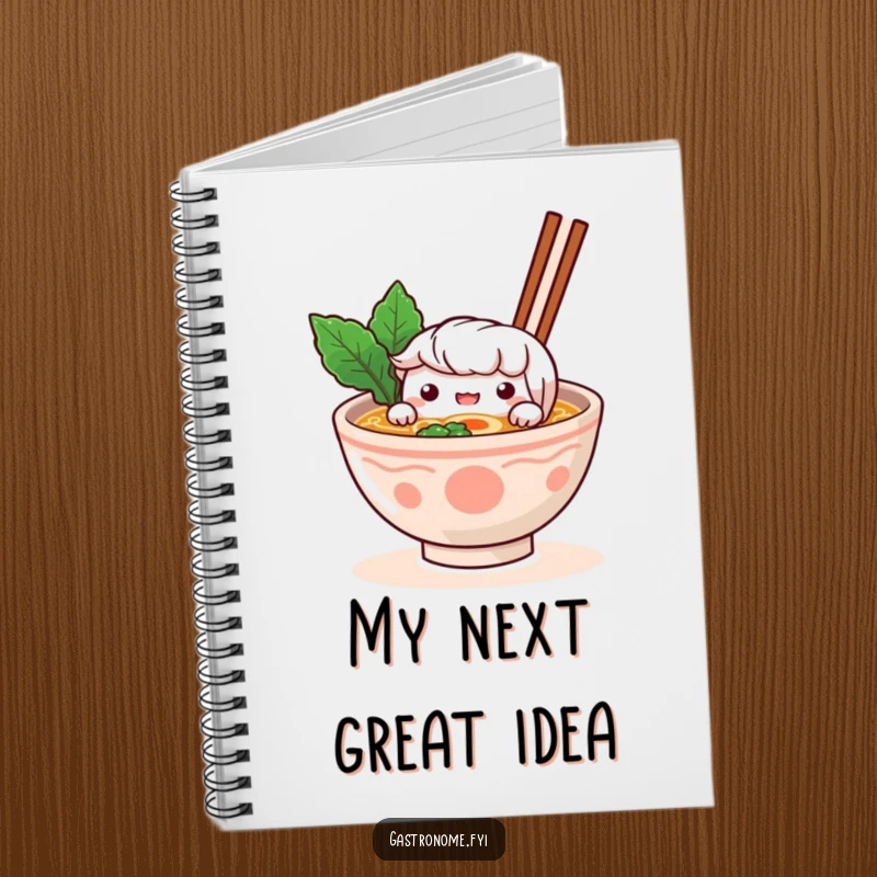 Funny Notebook: A curious ramen bowl character peeks over its broth, inspiring funny notes and foodie ideas.