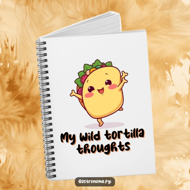 Funny notebook: A smiling taco with tiny arms doing a cartwheel, great for journaling and funny gifts.