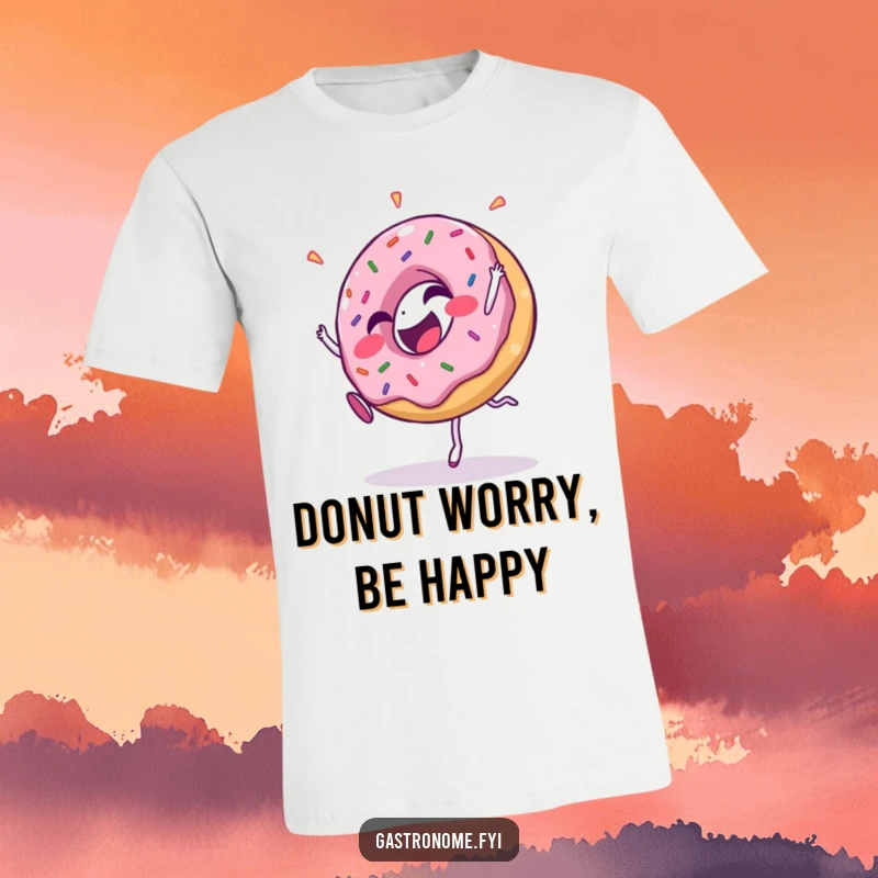 Funny t-shirt showcasing a happy, giggling donut character adorned with sprinkles, gracefully performing a cartwheel with pure delight.