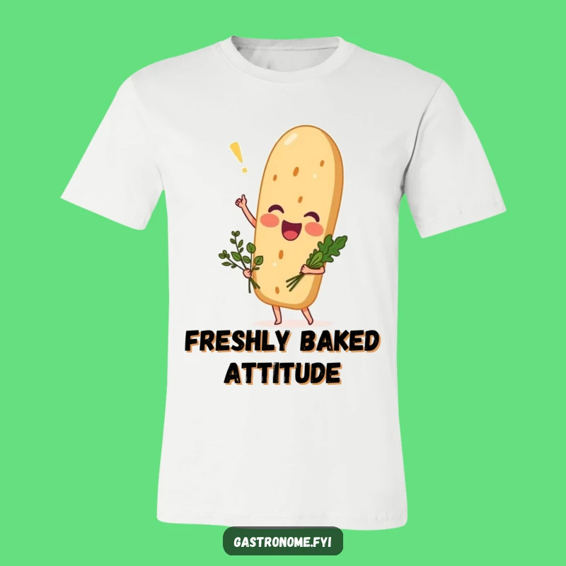 Funny Excited Baguette T-Shirt, Hilarious Herb Holding Bread Tee