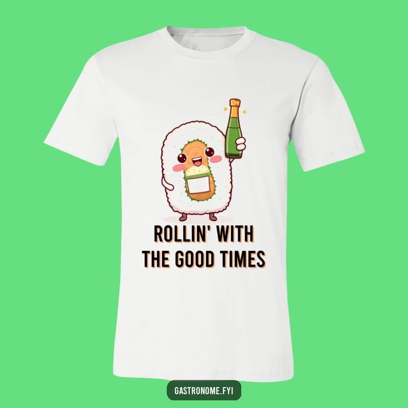 Funny Sushi Roll Celebration T-Shirt - Quirky Wine Toast Design
