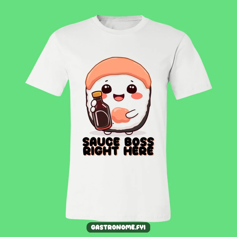 Funny Sushi T-Shirt: Contented Character Loves Soy Sauce