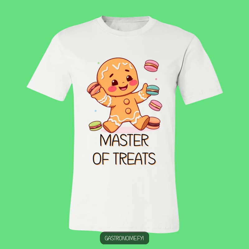 Funny Gingerbread Man Juggling Macarons T-Shirt - Playful Baker's Gift for Couples and Friends