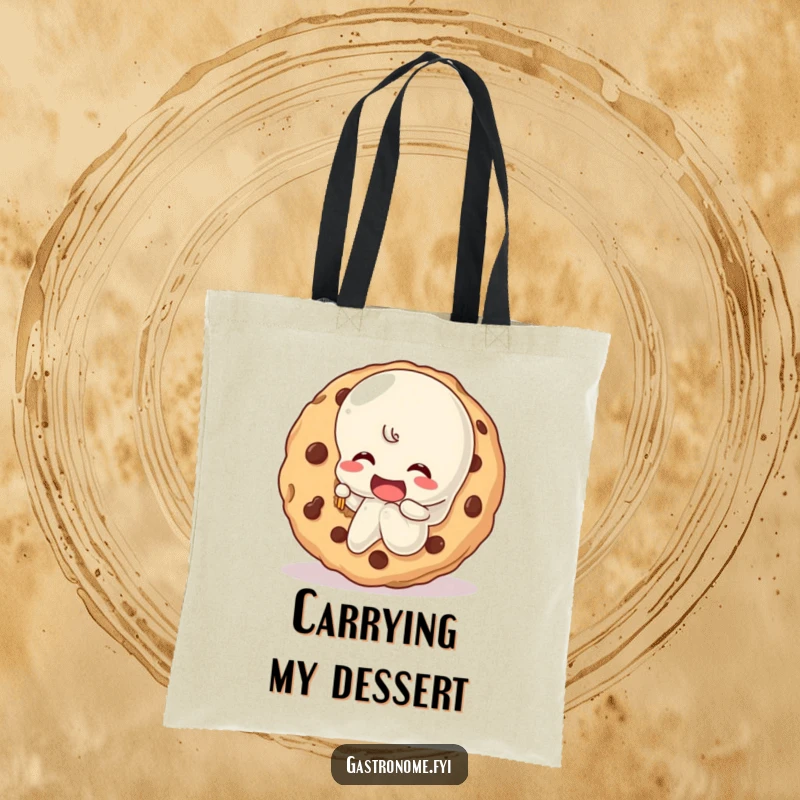 Funny wobbly jelly character taking a bite out of a giant cookie, featured on a durable tote bag, ideal for a humorous dessert gift.