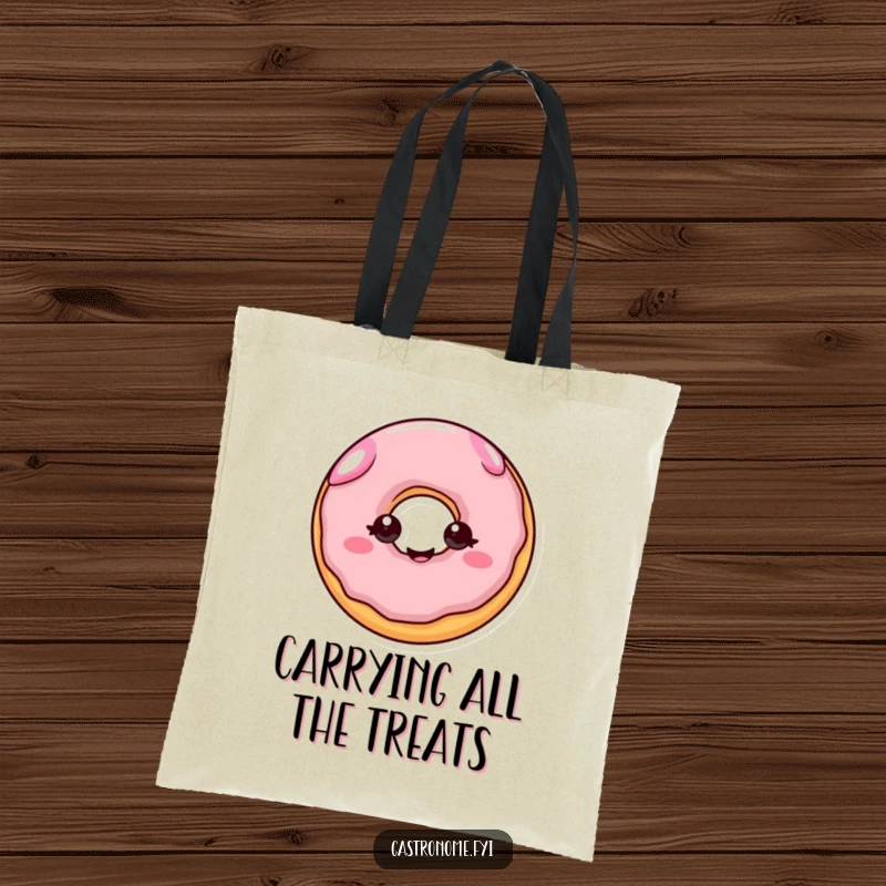 Funny tote bag: A cheerful donut with eyes wiggling with joy, a fun and practical accessory for treat lovers.