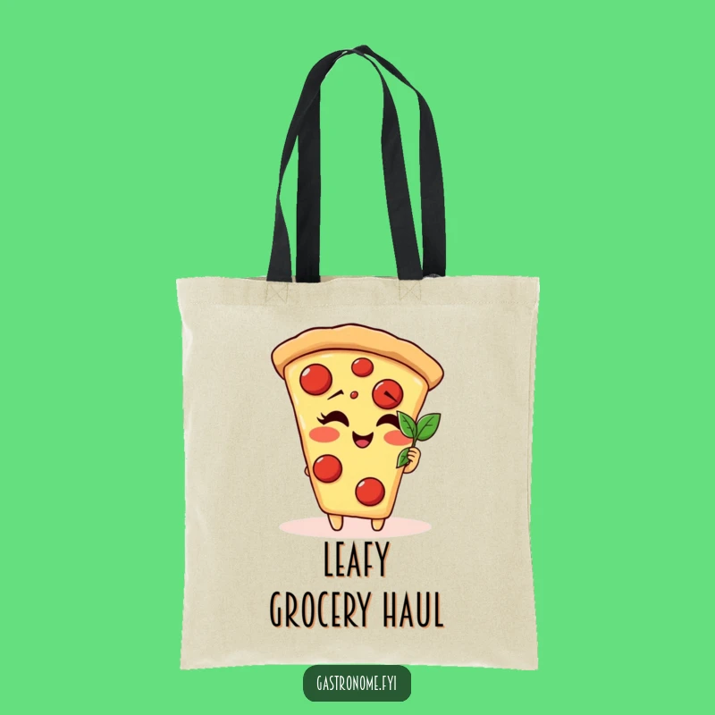 Funny Pizza Slice Basil Leaf Tote Bag - Stylish Carry-All with a Laugh